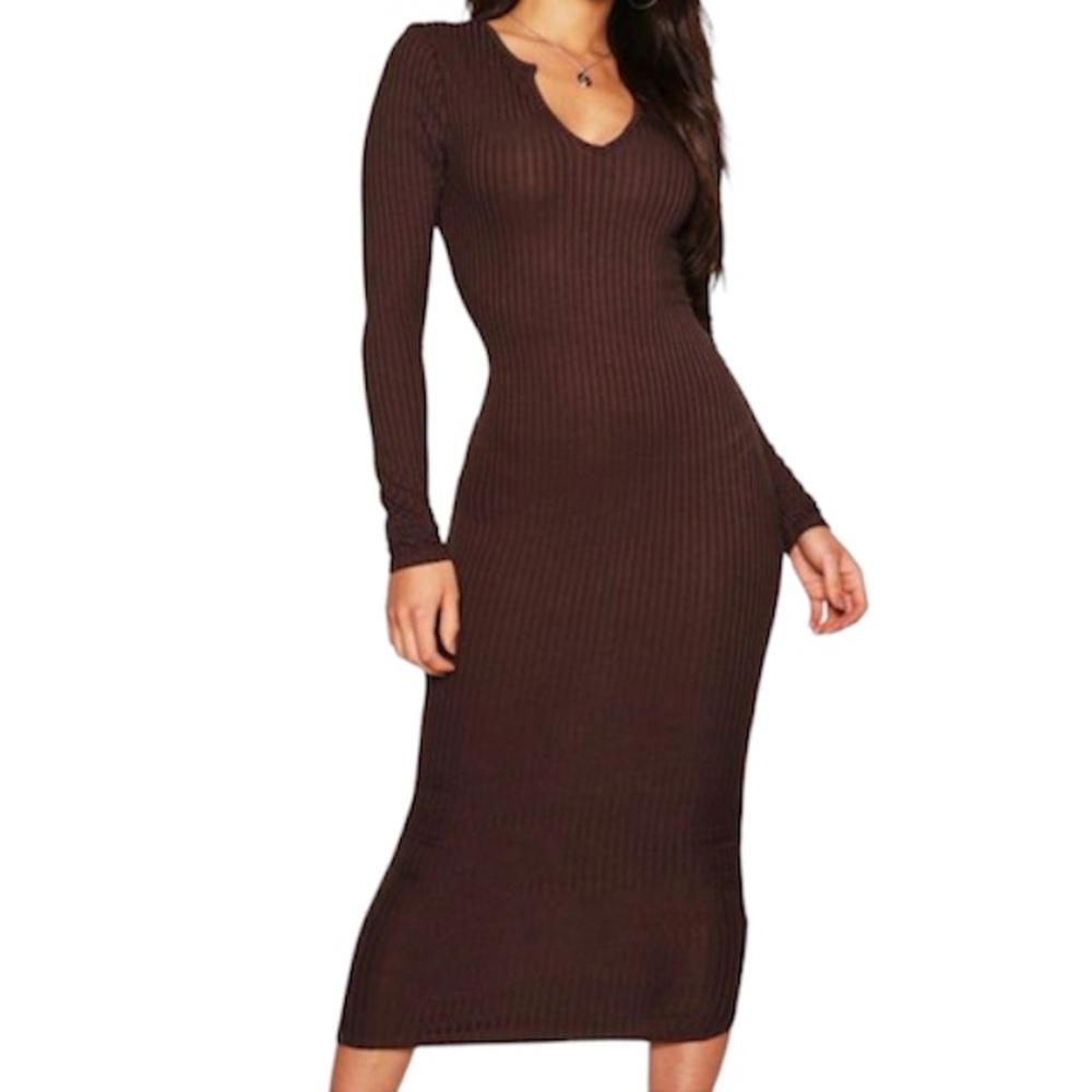 [BOOHOO] Jumbo Rib Notch Neck Dress